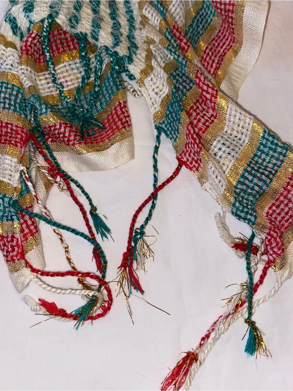 Mixit Striped Woven Scarf in Teal, Coral, Gold & Cream